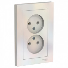Розетка двойная Schneider Electric Atlas Design без заземления, в сборе, жемчуг &mdash; Multielectrika