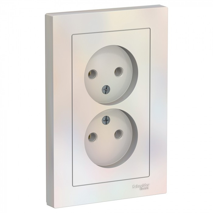 Розетка двойная Schneider Electric Atlas Design без заземления, в сборе, жемчуг фото 1 — Multielectrika
