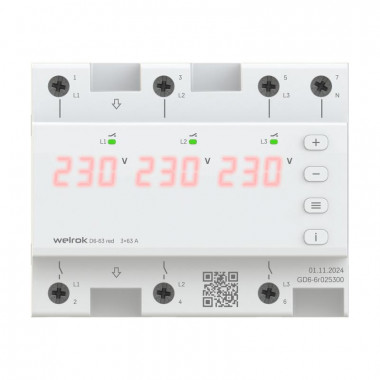 Реле напряжения для трехфазной и однофазной нагрузки Welrok D6-63 red &mdash; Multielectrika