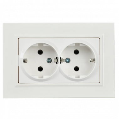 Розетка двойная с заземлением без защитных шторок 16А в сборе IEK Brite РС12-3-БрБ белая — Multielectrika
