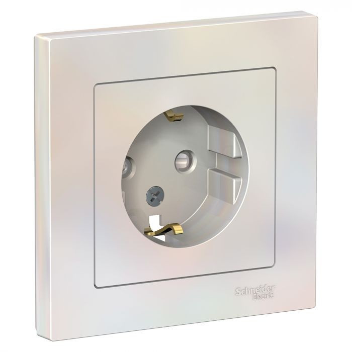 Розетка силовая Schneider Electric Atlas Design со шторками, в сборе, жемчуг фото 1 — Multielectrika