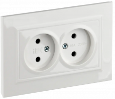 Розетка двойная без заземления с защитными шторками 10А в сборе IEK Brite РСш12-2-БрБ белая &mdash; Multielectrika