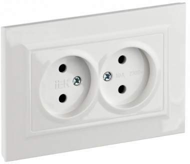 Розетка двойная без заземления с защитными шторками 10А в сборе IEK Brite РСш12-2-БрБ белая — Multielectrika
