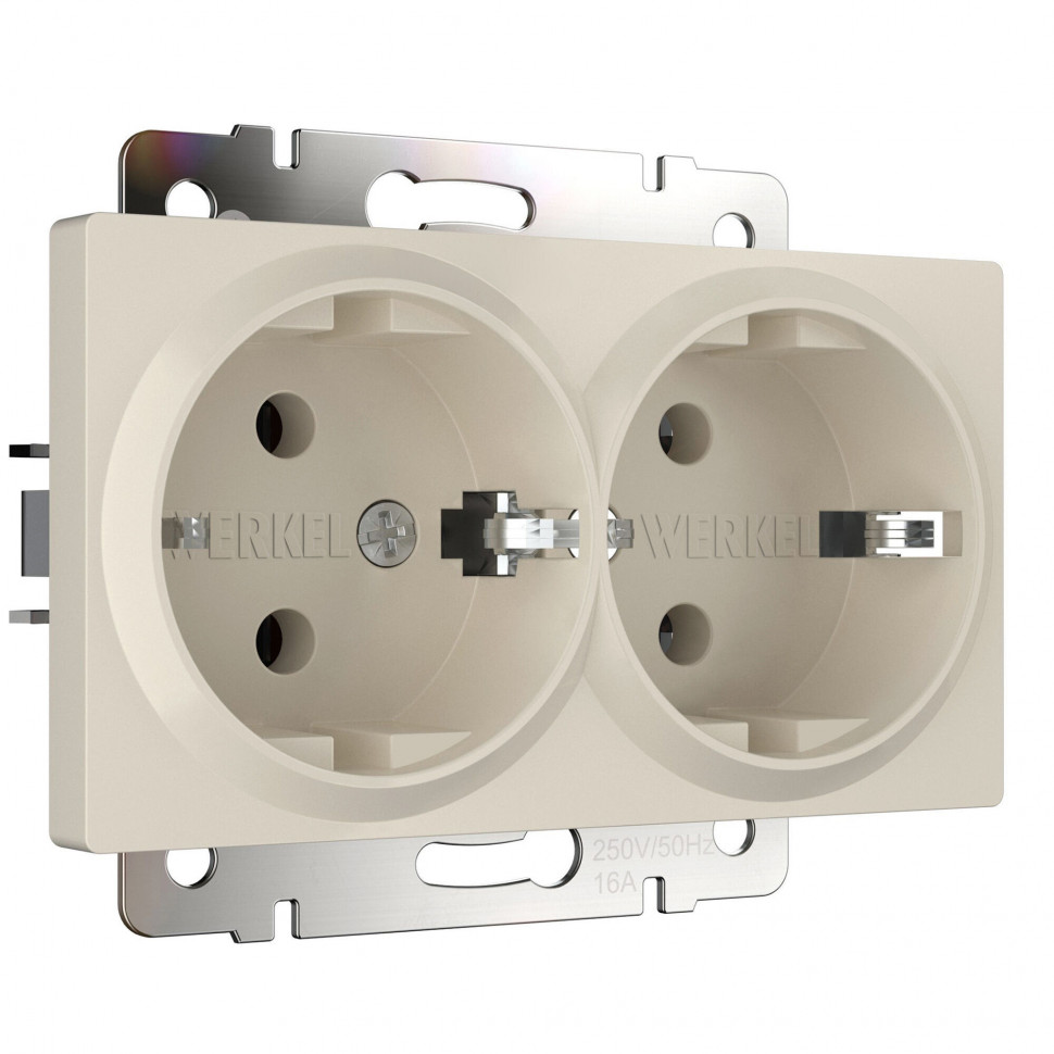 Розетка двойная с заземлением (айвори матовый) W1172062 фото 1 &mdash; Multielectrika