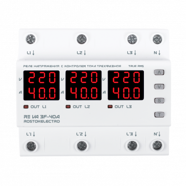 Трехфазное реле напряжения ROSTOKELECTRO c контролем тока RE VA3F-40A — Multielectrika