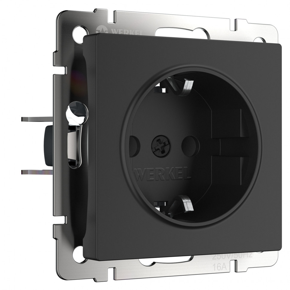 Розетка с заземлением и шторками (черный матовый) W1171108 фото 1 &mdash; Multielectrika