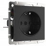 Розетка с заземлением и шторками (черный матовый) W1171108