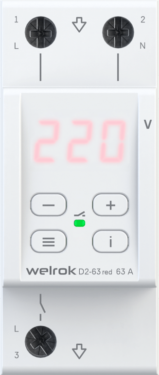 Реле напряжения WELROK D2-63 Red 4660251140014 — Multielectrika