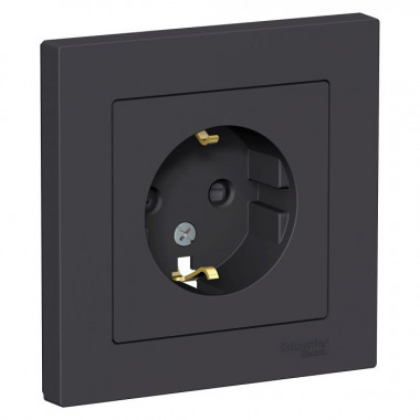 Розетка силовая Schneider Electric Atlas Design со шторками, в сборе, карбон — Multielectrika