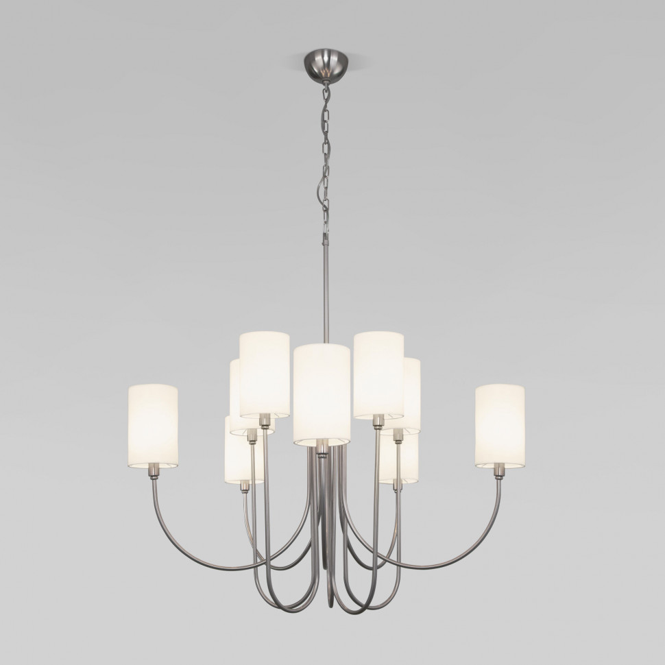 Умная подвесная люстра с тканевыми абажурами 60164/10 никель фото 1 — Multielectrika