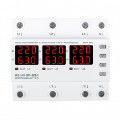 Трехфазное реле напряжения ROSTOKELECTRO c контролем тока RE VA3F-63A &mdash; Multielectrika
