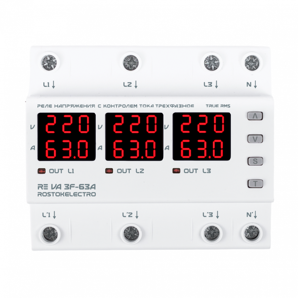 Трехфазное реле напряжения ROSTOKELECTRO c контролем тока RE VA3F-63A фото 1 — Multielectrika