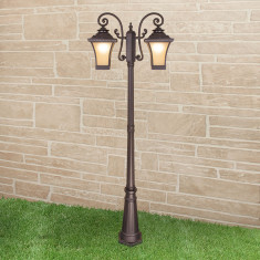 Libra F/2 венге уличный двухрожковый светильник на столбе IP33 GLXT-1408F/2 &mdash; Multielectrika