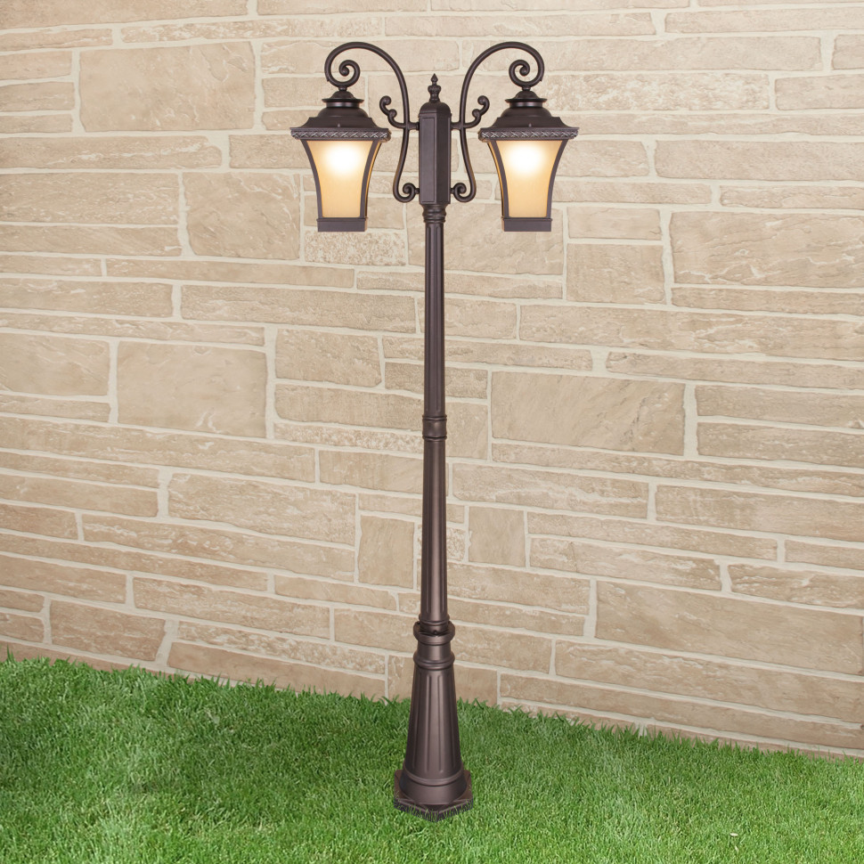 Libra F/2 венге уличный двухрожковый светильник на столбе IP33 GLXT-1408F/2 фото 1 — Multielectrika