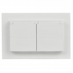 Розетка двойная с заземлением с защитными шторками и крышкой 16А в сборе IP44 IEK Brite РСбш12-3-44-БрБ белая &mdash; Multielectrika