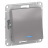 Переключатель одноклавишный Schneider Electric Atlas Design с подсветкой, алюминий