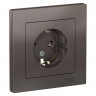 Розетка силовая Schneider Electric Atlas Design со шторками, в сборе, мокко