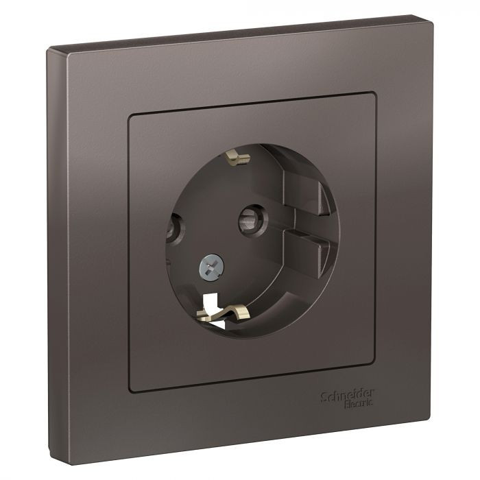Розетка силовая Schneider Electric Atlas Design со шторками, в сборе, мокко фото 1 — Multielectrika