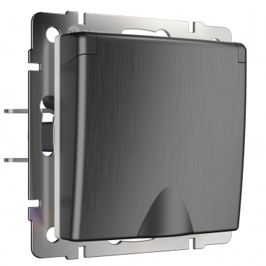 Розетка влагозащ. с зазем. с защит. крышкой и шторками (графит рифленый) W1171204 — Multielectrika