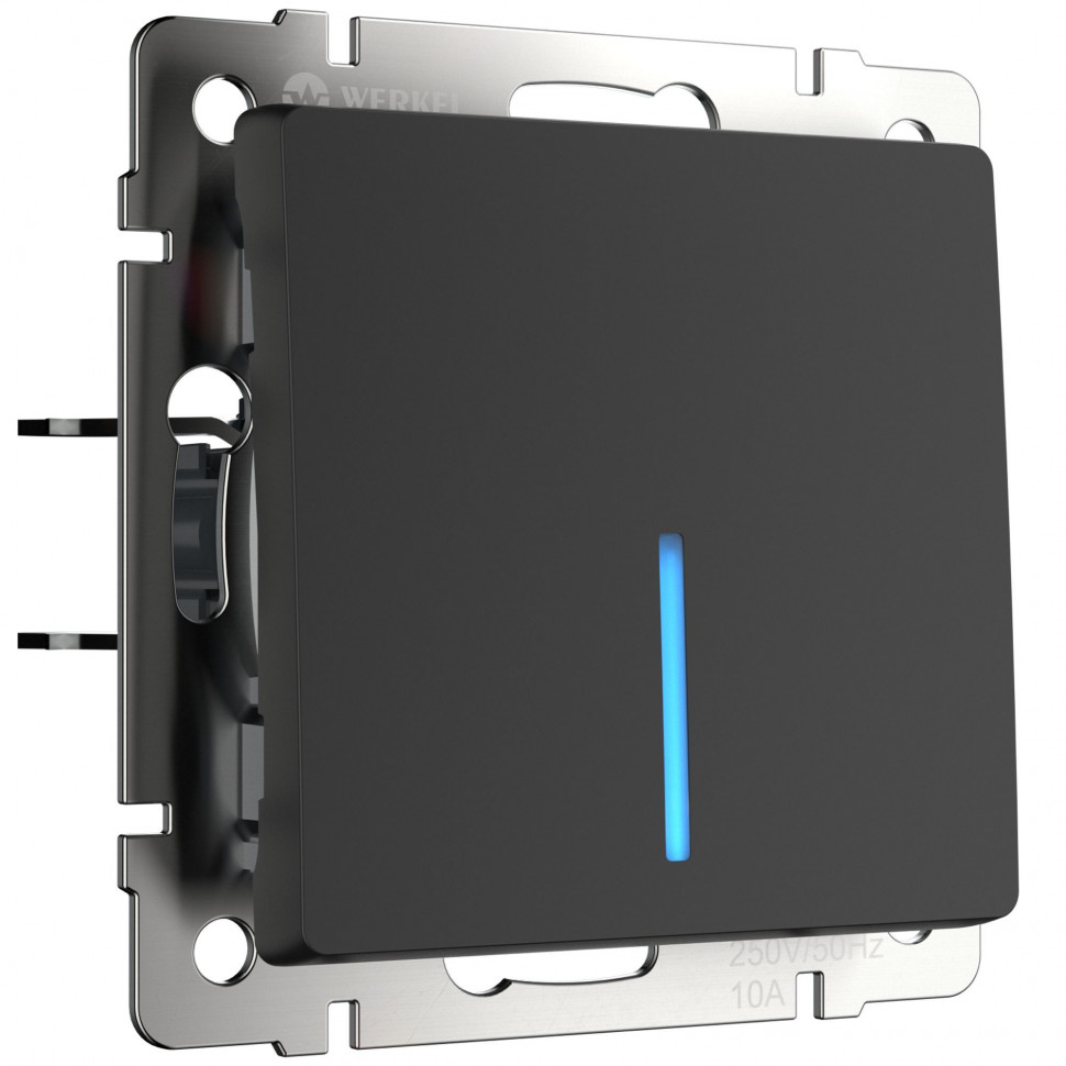 Выключатель одноклавишный проходной с подсветкой черный матовый W1112108 фото 1 &mdash; Multielectrika