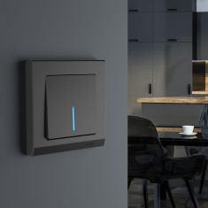 Выключатель одноклавишный проходной с подсветкой черный матовый W1112108 &mdash; Multielectrika
