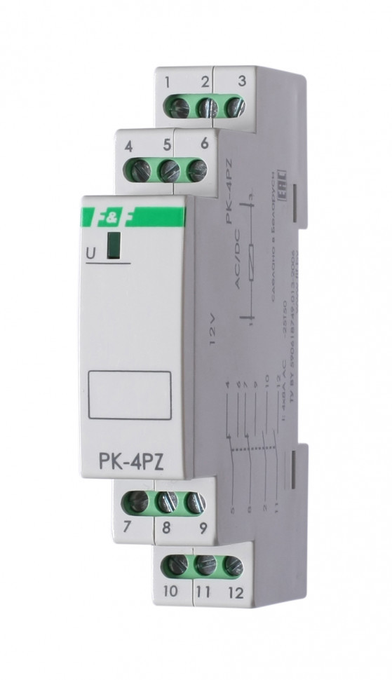 Реле промежуточный электромагнитный (Ампер-4x8 / Волт-12 AC/DC / Контакт-2NO/NC+2NO) PK-4PZ-12 фото 1 — Multielectrika