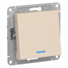 Переключатель одноклавишный Schneider Electric Atlas Design с подсветкой, бежевый