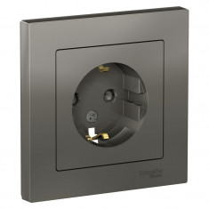 Розетка силовая Schneider Electric Atlas Design со шторками, в сборе, сталь &mdash; Multielectrika