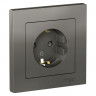 Розетка силовая Schneider Electric Atlas Design со шторками, в сборе, сталь