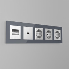 Рамка на 5 постов (серый,стекло) W0051115 &mdash; Multielectrika