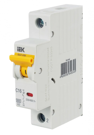 Автоматический выключатель ВА 47-60M 1Р 16А 6 кА характеристика С IEK MVA31-1-016-C — Multielectrika