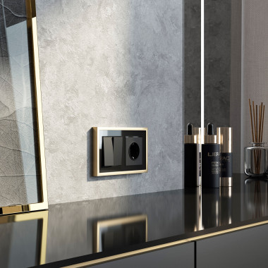 Рамка из металла на 2 поста Baguette черный/латунь W0022852 &mdash; Multielectrika