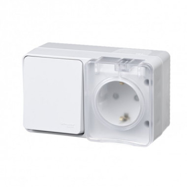 Блок: розетка со шторками 16А 250B, выключатель 1-клавишный 10А Schneider Electric AtlasDesign Profi54, белый ATN540170 — Multielectrika