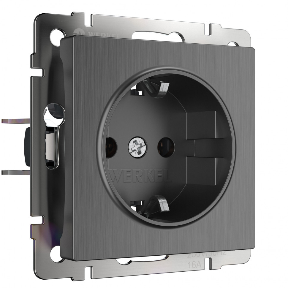 Розетка с заземлением и шторками (графит рифленый) W1171104 фото 1 &mdash; Multielectrika