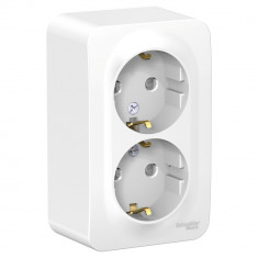 Розетка двойная Systeme Electric Blanca со шторками, с монтаж. пластиной, белая 16А &mdash; Multielectrika