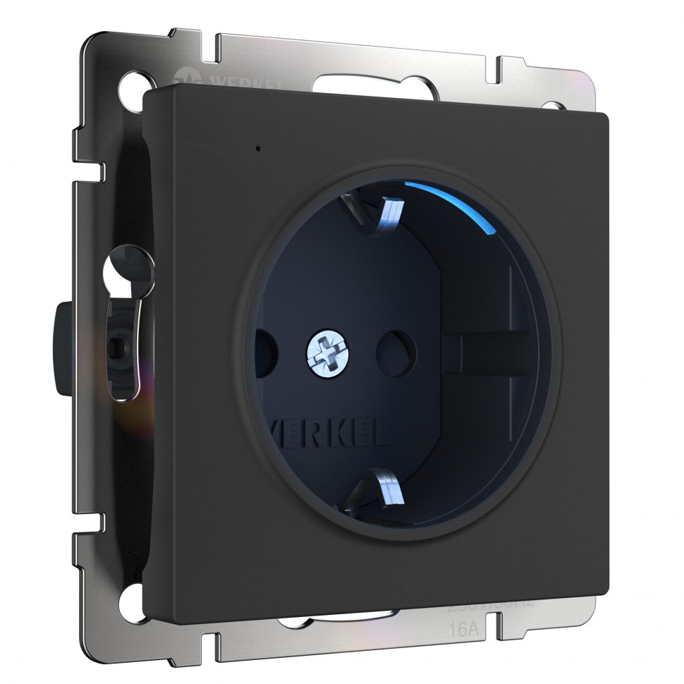 Розетка с подсветкой (черный матовый) W1171408 фото 1 &mdash; Multielectrika