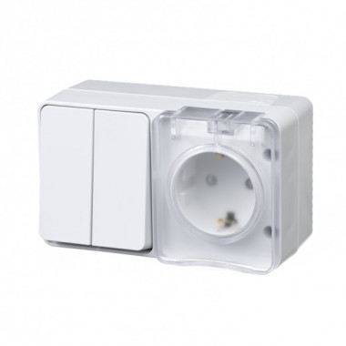 Блок: розетка со шторками 16А 250B, выключатель 2-клавишный 10А Schneider Electric AtlasDesign Profi54, белый ATN540174 — Multielectrika