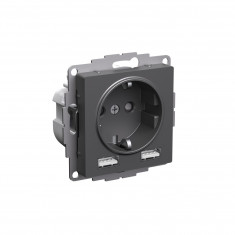 Розетка силовая+USB A+A Systeme Electric AtlasDesign 16А, 5В/2,4А, 2х5В/1,2А, базальт &mdash; Multielectrika