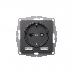 Розетка силовая+USB A+A Systeme Electric AtlasDesign 16А, 5В/2,4А, 2х5В/1,2А, базальт &mdash; Multielectrika