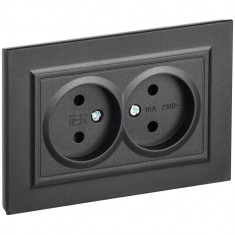 Розетка двойная без заземления без защитных шторок 10А в сборе IEK Brite РС12-2-БрЧ черная &mdash; Multielectrika