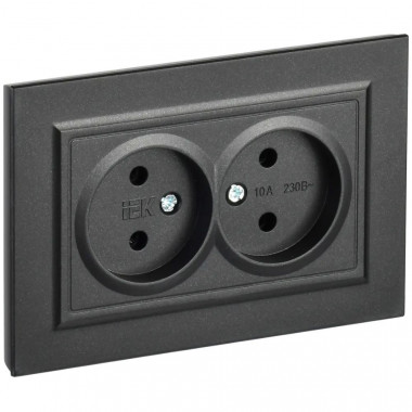 Розетка двойная без заземления без защитных шторок 10А в сборе IEK Brite РС12-2-БрЧ черная — Multielectrika