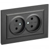 Розетка двойная без заземления без защитных шторок 10А в сборе IEK Brite РС12-2-БрЧ черная
