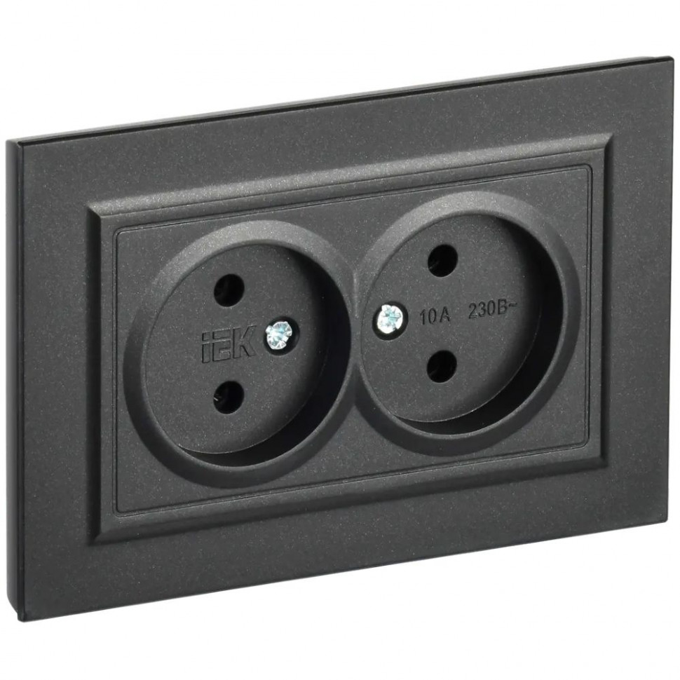 Розетка двойная без заземления без защитных шторок 10А в сборе IEK Brite РС12-2-БрЧ черная фото 1 — Multielectrika