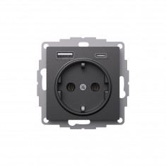 Розетка силовая+USB A+C Systeme Electric AtlasDesign 16А, 5В/2,4А/3,0А, 2х5В/1,5А, базальт &mdash; Multielectrika