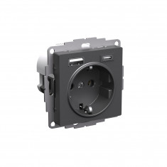 Розетка силовая+USB A+C Systeme Electric AtlasDesign 16А, 5В/2,4А/3,0А, 2х5В/1,5А, базальт &mdash; Multielectrika