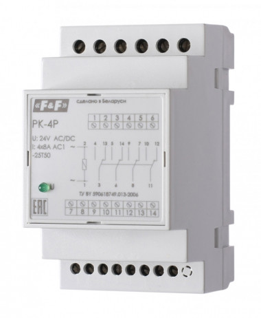 Реле промежуточный электромагнитный (Ампер-4x8 / Волт-110 AC / Контакт-4NO/NC) PK-4P-110 — Multielectrika