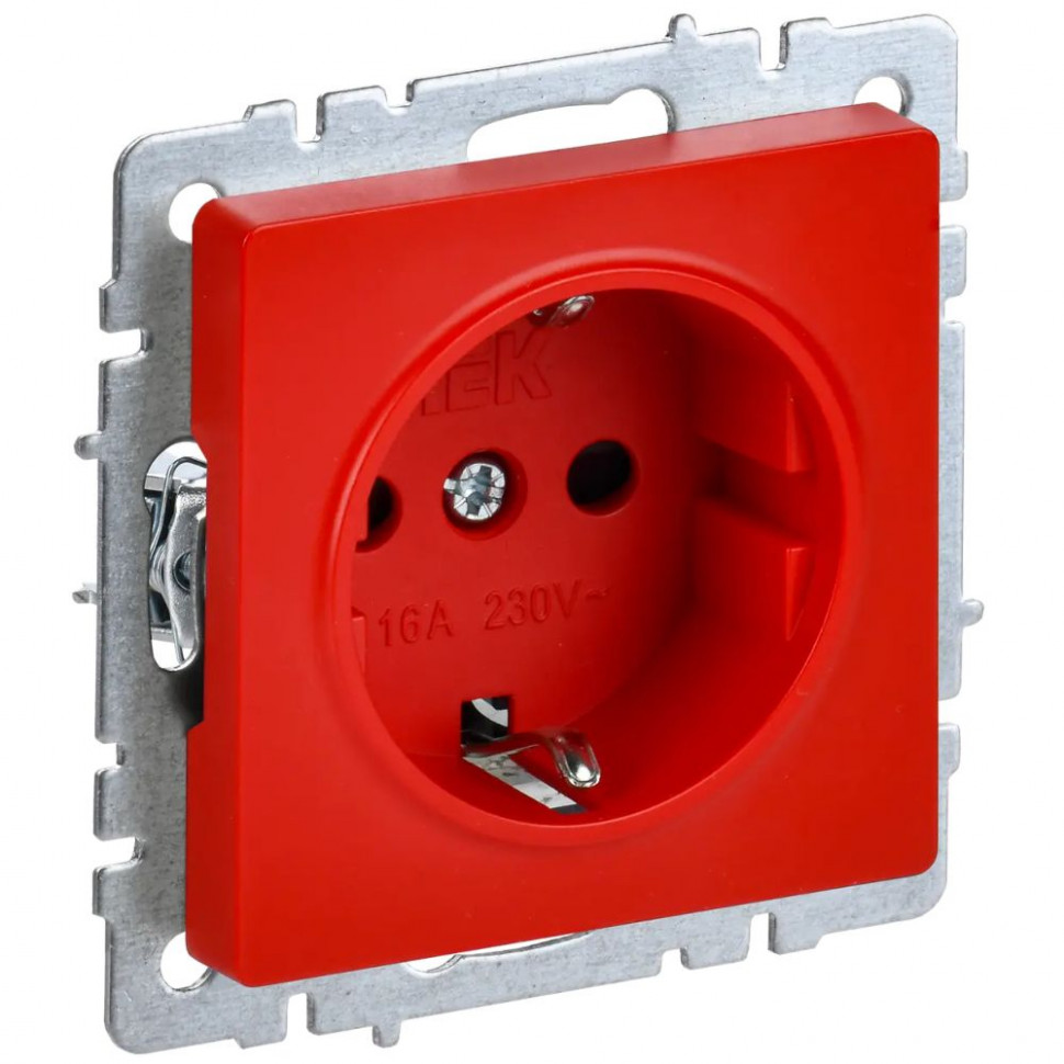 Розетка с заземлением с защитными шторками 16А IEK Brite РС14-1-0-БрК красная фото 1 — Multielectrika