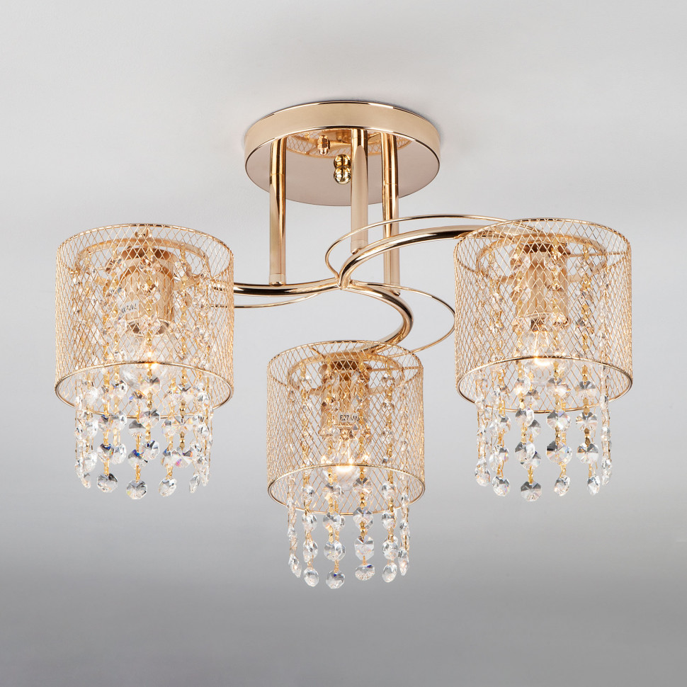 Потолочный светильник с металлическими плафонами и хрусталем 30137/3 золото фото 1 — Multielectrika