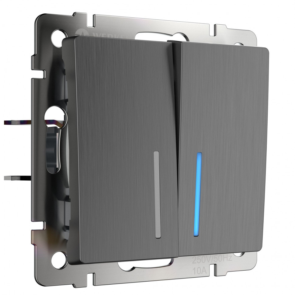 Выключатель двухклавишный с подсветкой (графит рифленый) W1120104 фото 1 &mdash; Multielectrika