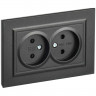 Розетка двойная без заземления с защитными шторками 10А в сборе IEK Brite РСш12-2-БрЧ черная